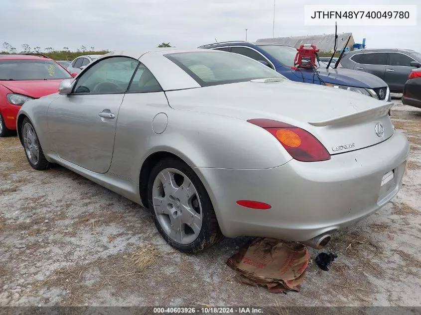 2004 Lexus Sc 430 VIN: JTHFN48Y740049780 Lot: 40603926