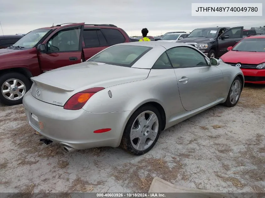 2004 Lexus Sc 430 VIN: JTHFN48Y740049780 Lot: 40603926