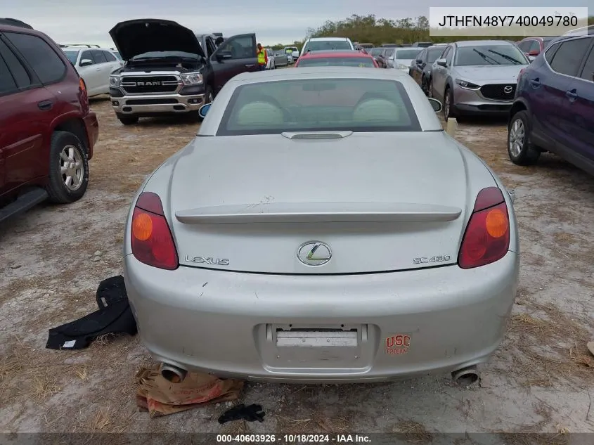 2004 Lexus Sc 430 VIN: JTHFN48Y740049780 Lot: 40603926