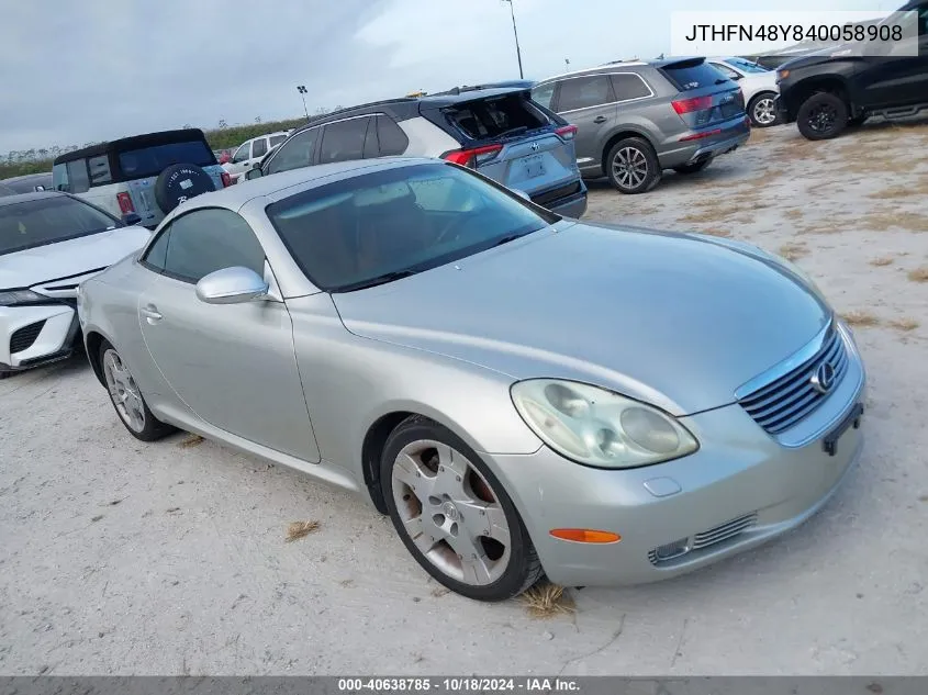 2004 Lexus Sc 430 VIN: JTHFN48Y840058908 Lot: 40638785