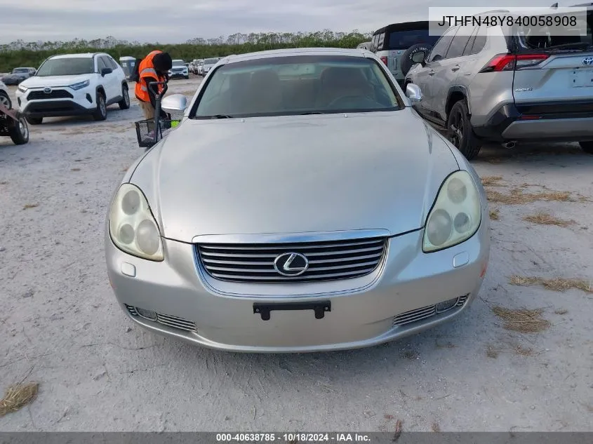 2004 Lexus Sc 430 VIN: JTHFN48Y840058908 Lot: 40638785