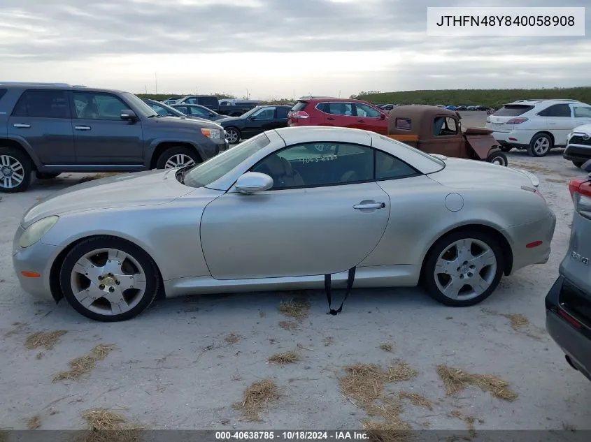 2004 Lexus Sc 430 VIN: JTHFN48Y840058908 Lot: 40638785