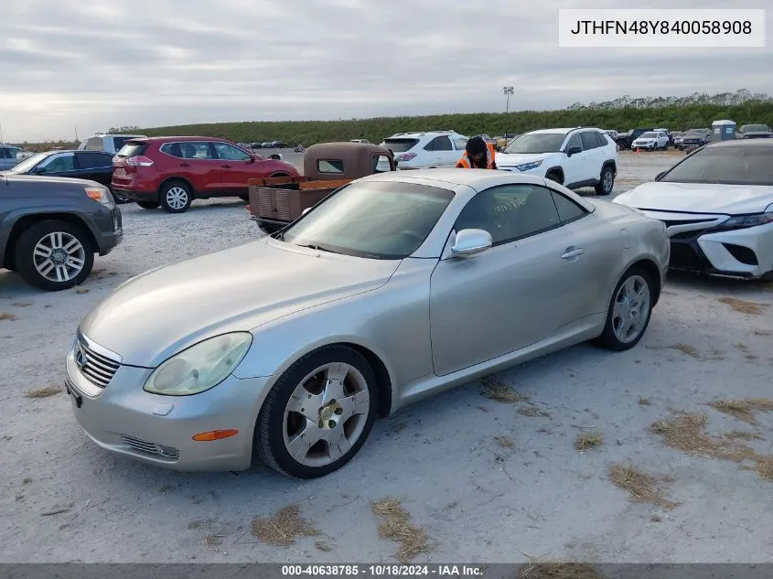 2004 Lexus Sc 430 VIN: JTHFN48Y840058908 Lot: 40638785