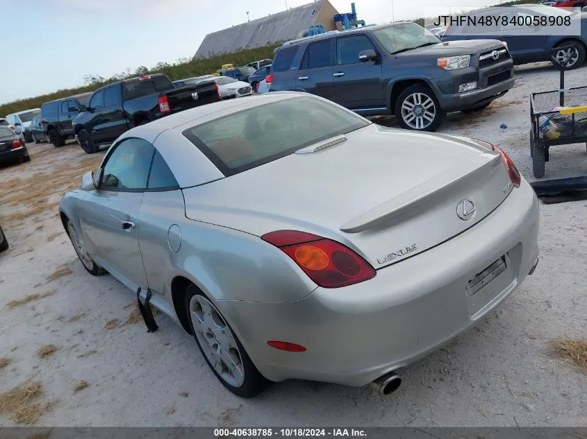 2004 Lexus Sc 430 VIN: JTHFN48Y840058908 Lot: 40638785