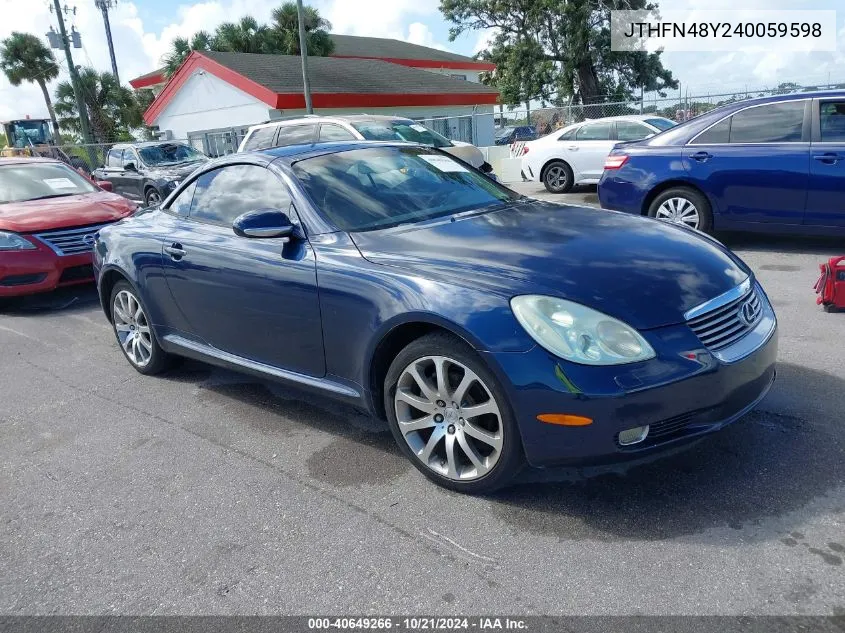 2004 Lexus Sc 430 430 VIN: JTHFN48Y240059598 Lot: 40649266