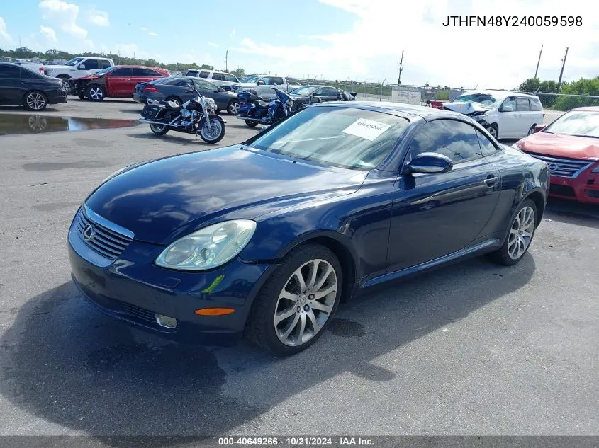 2004 Lexus Sc 430 430 VIN: JTHFN48Y240059598 Lot: 40649266