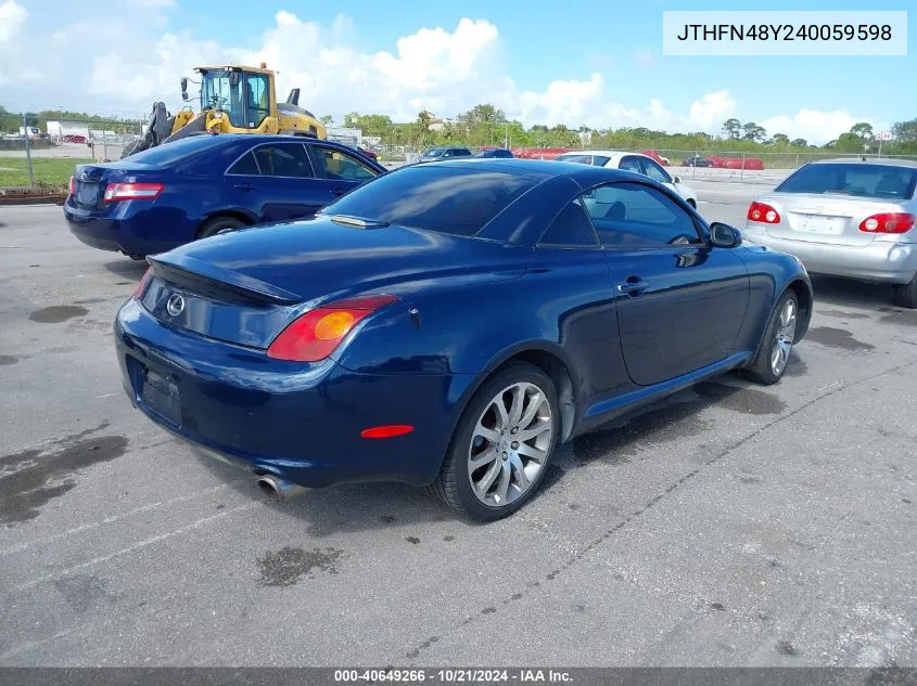 2004 Lexus Sc 430 430 VIN: JTHFN48Y240059598 Lot: 40649266