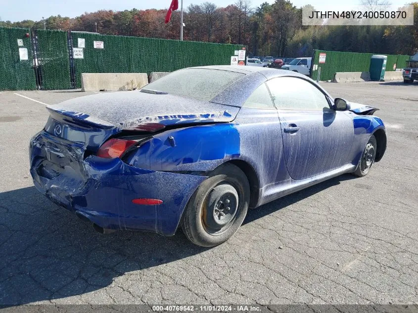 2004 Lexus Sc 430 VIN: JTHFN48Y240050870 Lot: 40769542