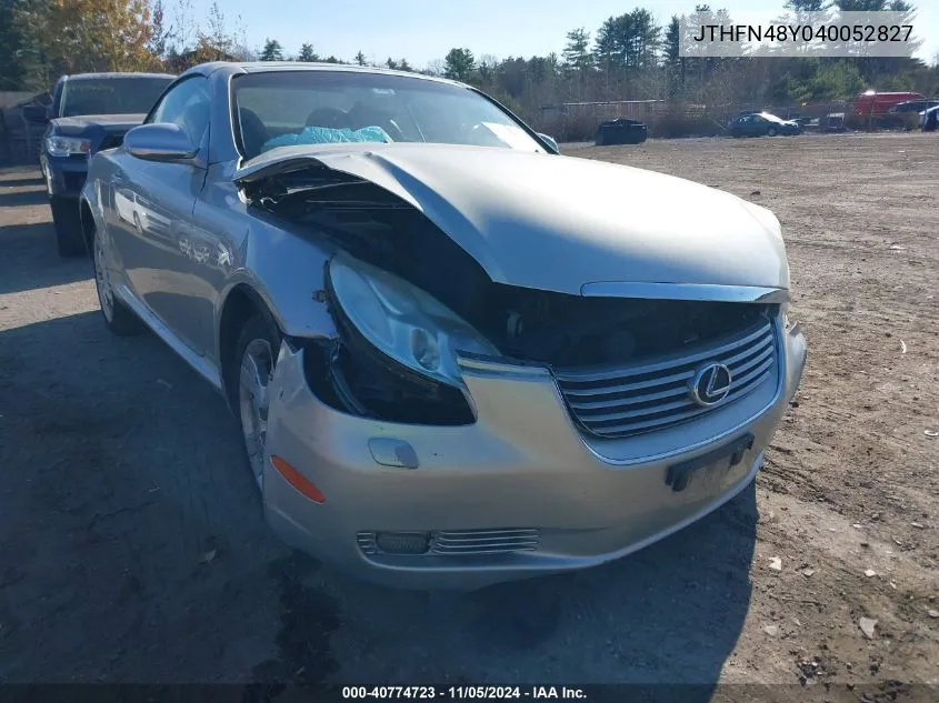 2004 Lexus Sc 430 Base (A5) VIN: JTHFN48Y040052827 Lot: 40774723