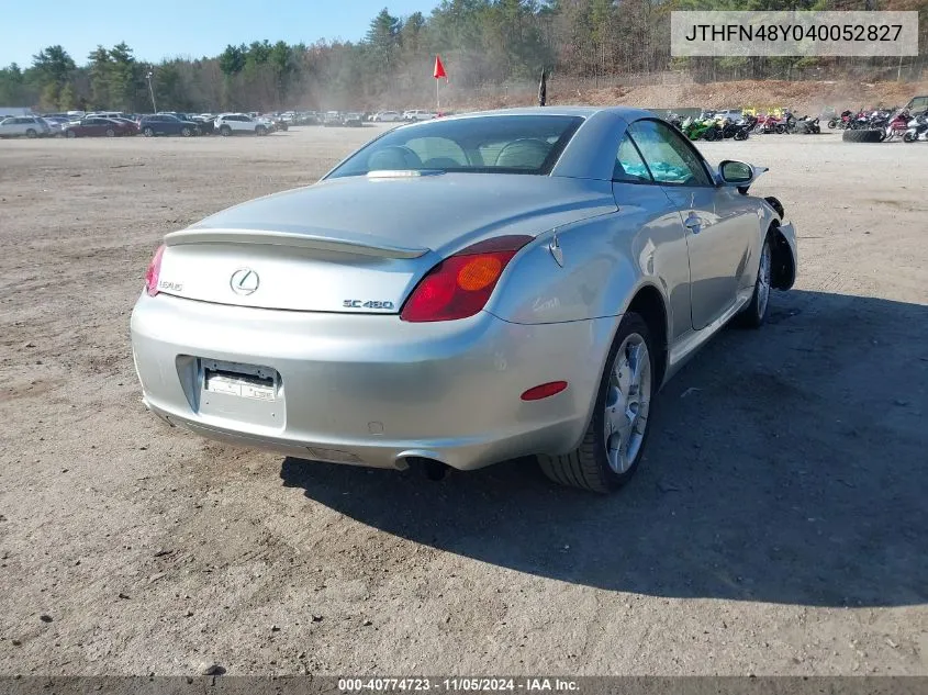 2004 Lexus Sc 430 Base (A5) VIN: JTHFN48Y040052827 Lot: 40774723