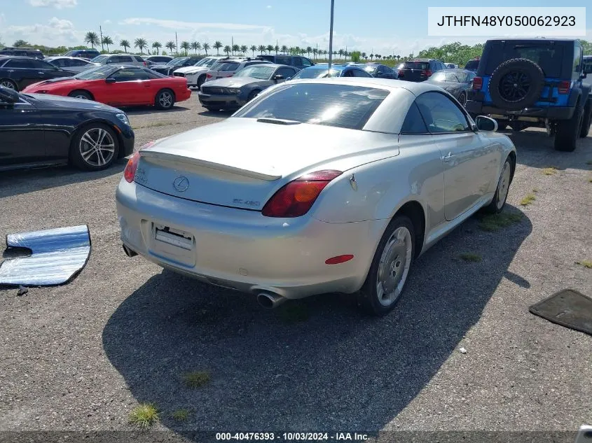 2005 Lexus Sc 430 VIN: JTHFN48Y050062923 Lot: 40476393