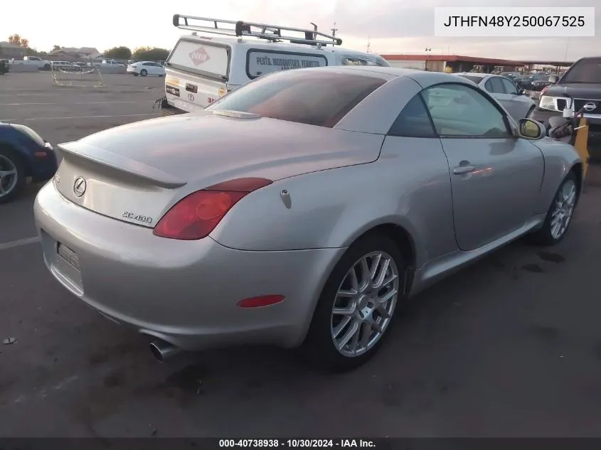 2005 Lexus Sc 430 VIN: JTHFN48Y250067525 Lot: 40738938