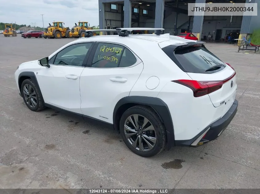 2019 Lexus Ux 250H VIN: JTHU9JBH0K2000344 Lot: 12043124