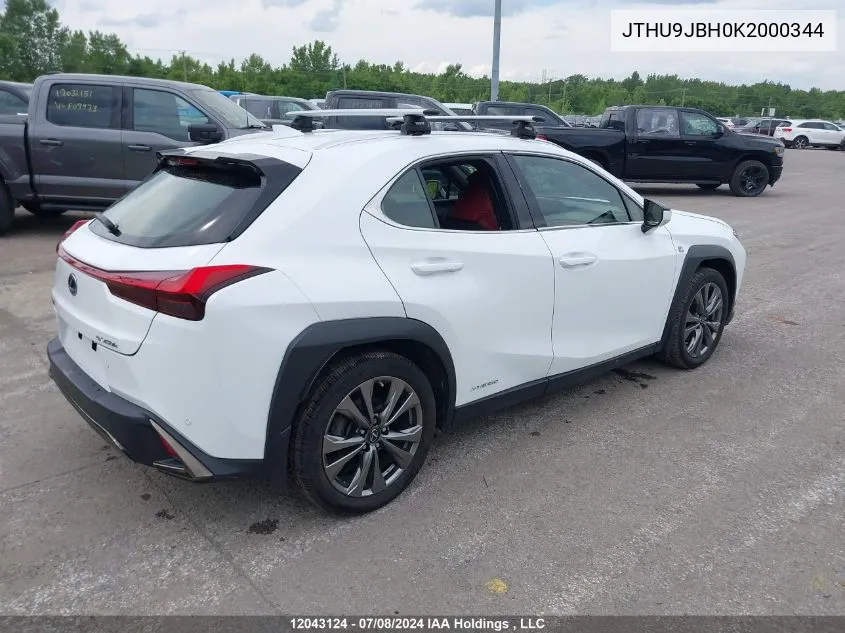 2019 Lexus Ux 250H VIN: JTHU9JBH0K2000344 Lot: 12043124