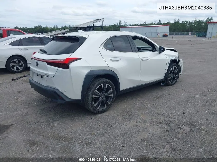 2021 Lexus Ux 200 VIN: JTHX3JBH3M2040385 Lot: 40630135