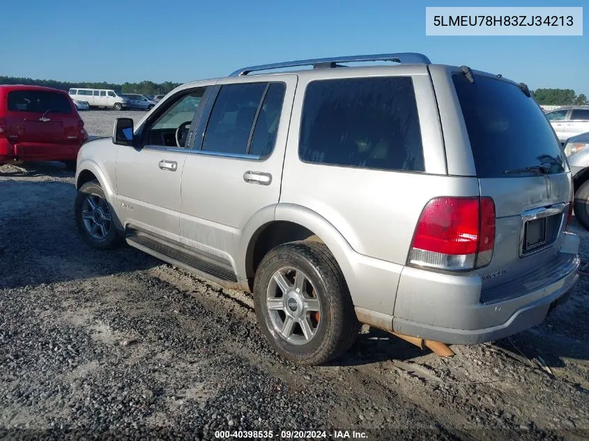 2003 Lincoln Aviator VIN: 5LMEU78H83ZJ34213 Lot: 40398535