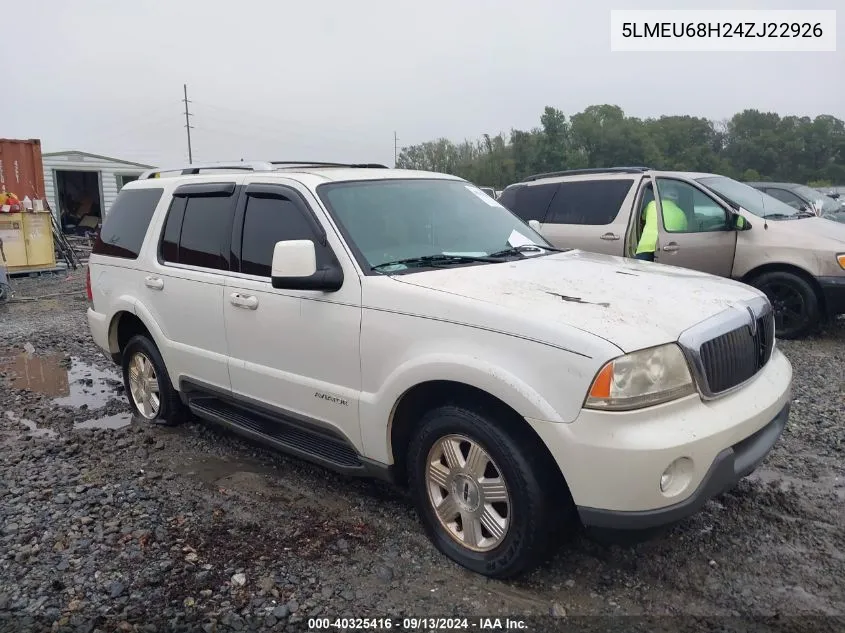 2004 Lincoln Aviator VIN: 5LMEU68H24ZJ22926 Lot: 40325416