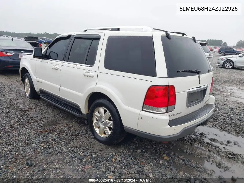 2004 Lincoln Aviator VIN: 5LMEU68H24ZJ22926 Lot: 40325416