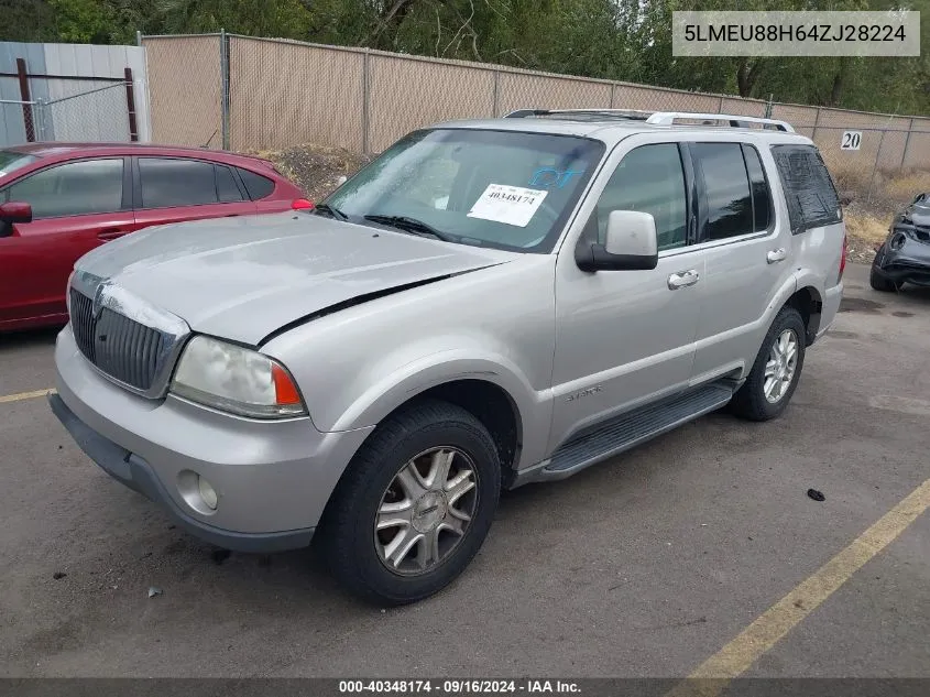 2004 Lincoln Aviator VIN: 5LMEU88H64ZJ28224 Lot: 40348174