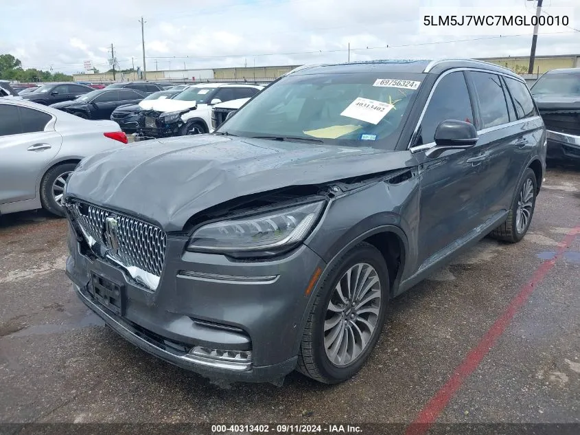 2021 Lincoln Aviator Reserve VIN: 5LM5J7WC7MGL00010 Lot: 40313402