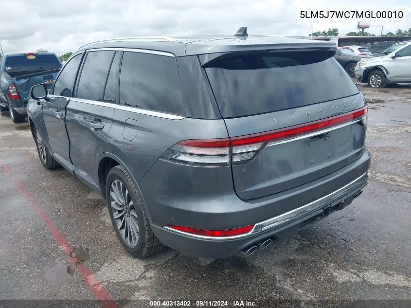 2021 Lincoln Aviator Reserve VIN: 5LM5J7WC7MGL00010 Lot: 40313402