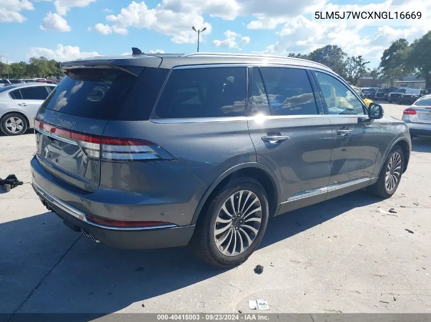 2022 Lincoln Aviator Reserve VIN: 5LM5J7WCXNGL16669 Lot: 40415003