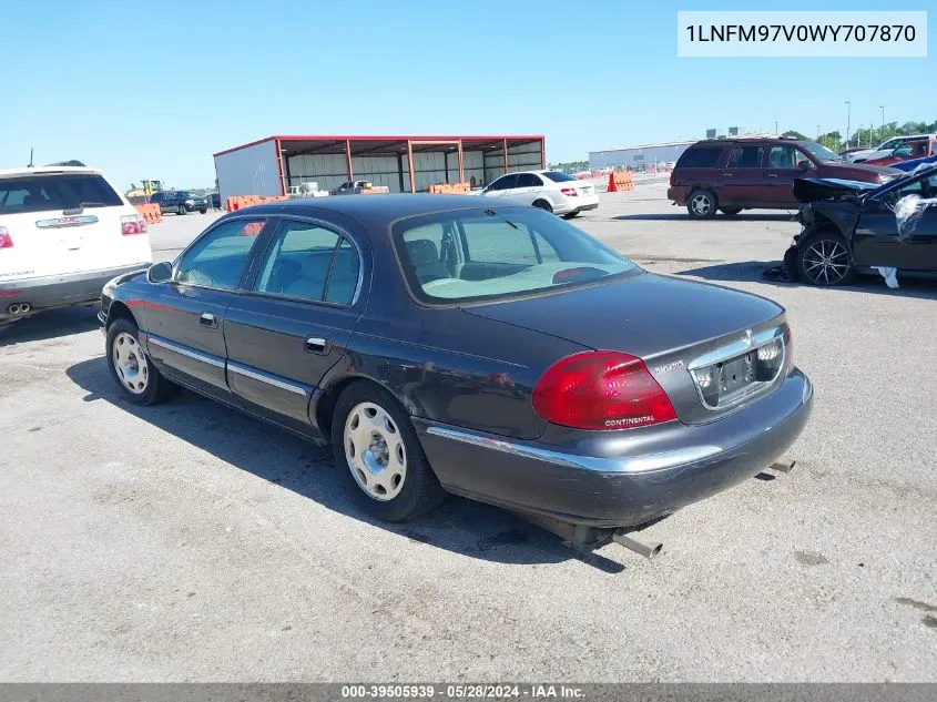 1998 Lincoln Continental VIN: 1LNFM97V0WY707870 Lot: 39505939