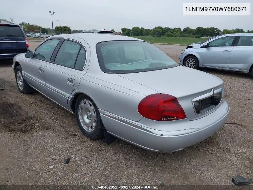 1998 Lincoln Continental VIN: 1LNFM97V0WY680671 Lot: 40462952