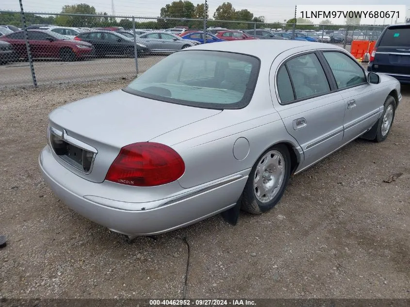 1998 Lincoln Continental VIN: 1LNFM97V0WY680671 Lot: 40462952