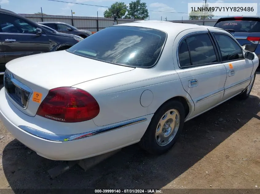 2000 Lincoln Continental VIN: 1LNHM97V1YY829486 Lot: 39999140