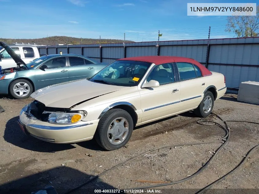 2000 Lincoln Continental VIN: 1LNHM97V2YY848600 Lot: 40833272