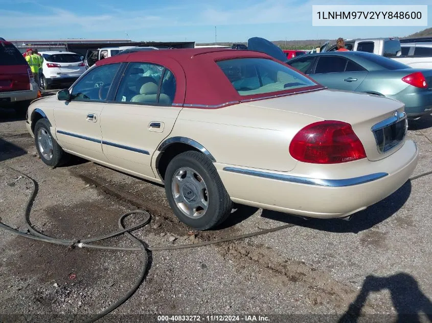 2000 Lincoln Continental VIN: 1LNHM97V2YY848600 Lot: 40833272