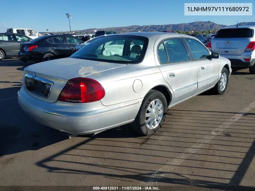 2001 Lincoln Continental VIN: 1LNHM97V11Y680972 Lot: 40812031