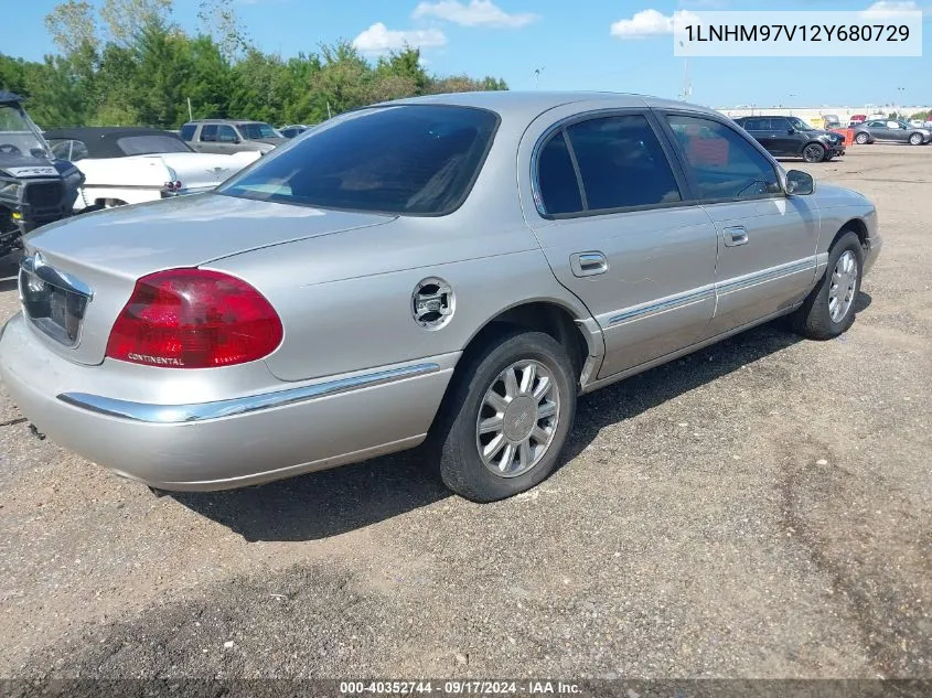 2002 Lincoln Continental VIN: 1LNHM97V12Y680729 Lot: 40352744