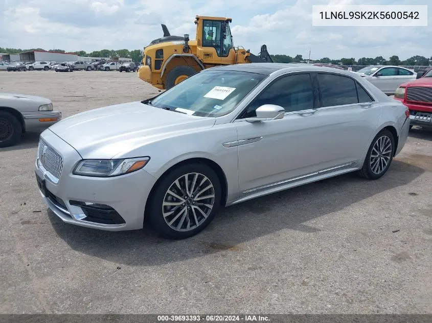 2019 Lincoln Continental Select VIN: 1LN6L9SK2K5600542 Lot: 39693393