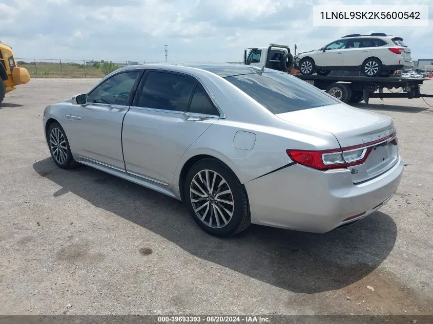 2019 Lincoln Continental Select VIN: 1LN6L9SK2K5600542 Lot: 39693393