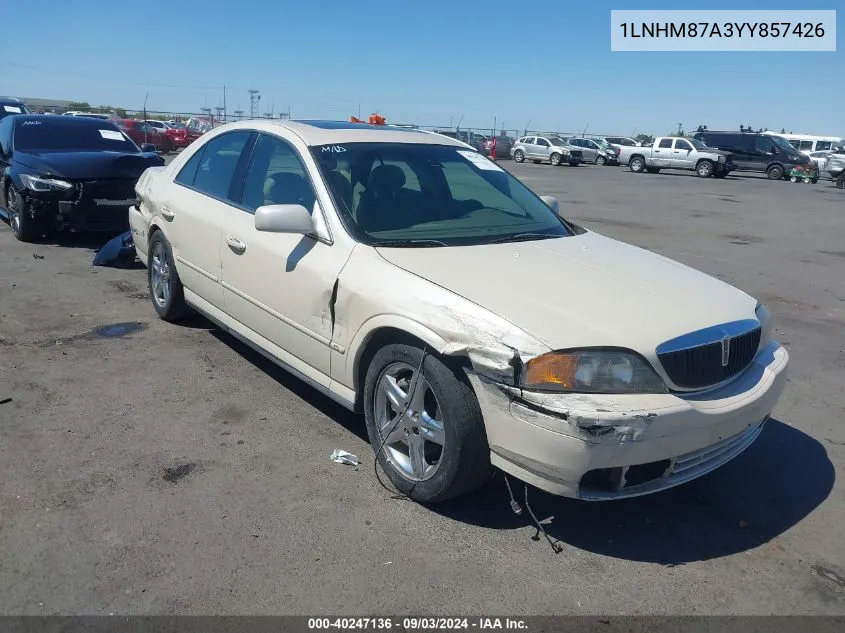 2000 Lincoln Ls V8 Auto VIN: 1LNHM87A3YY857426 Lot: 40247136