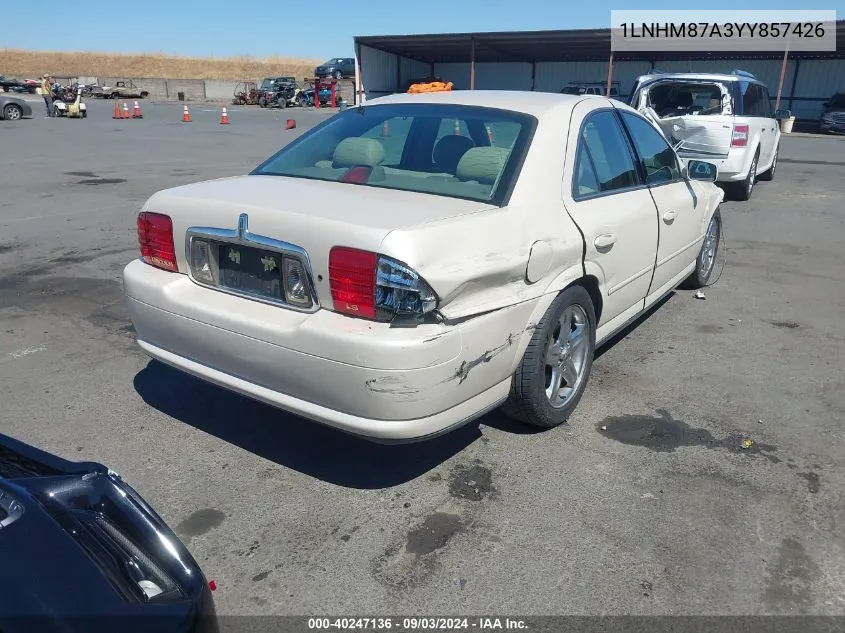 2000 Lincoln Ls V8 Auto VIN: 1LNHM87A3YY857426 Lot: 40247136