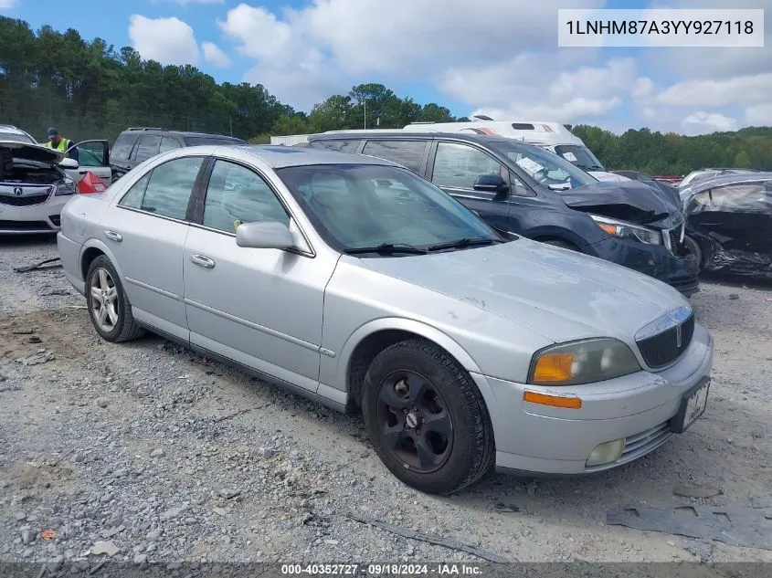 2000 Lincoln Ls V8 Auto VIN: 1LNHM87A3YY927118 Lot: 40352727