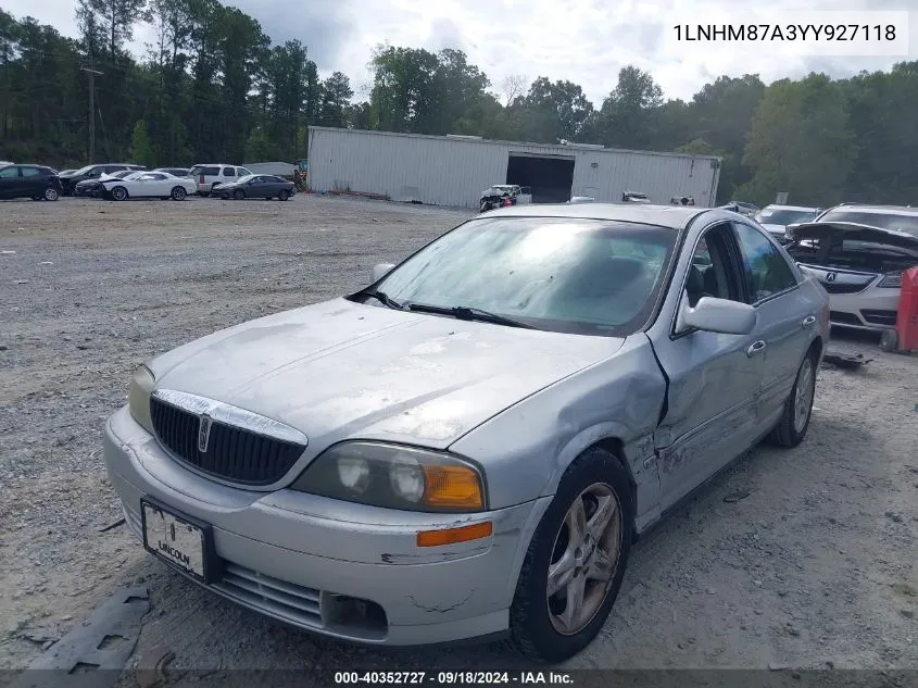 2000 Lincoln Ls V8 Auto VIN: 1LNHM87A3YY927118 Lot: 40352727