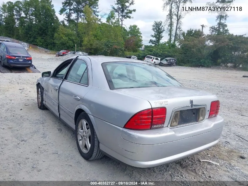 2000 Lincoln Ls V8 Auto VIN: 1LNHM87A3YY927118 Lot: 40352727