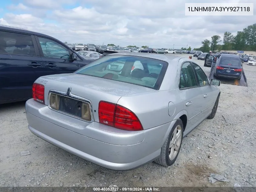 2000 Lincoln Ls V8 Auto VIN: 1LNHM87A3YY927118 Lot: 40352727