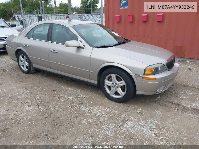 2000 Lincoln Ls V8 Auto VIN: 1LNHM87A4YY932246 Lot: 40416439