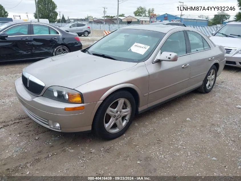 2000 Lincoln Ls V8 Auto VIN: 1LNHM87A4YY932246 Lot: 40416439