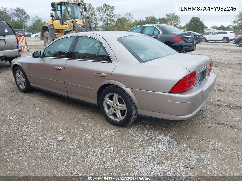 2000 Lincoln Ls V8 Auto VIN: 1LNHM87A4YY932246 Lot: 40416439