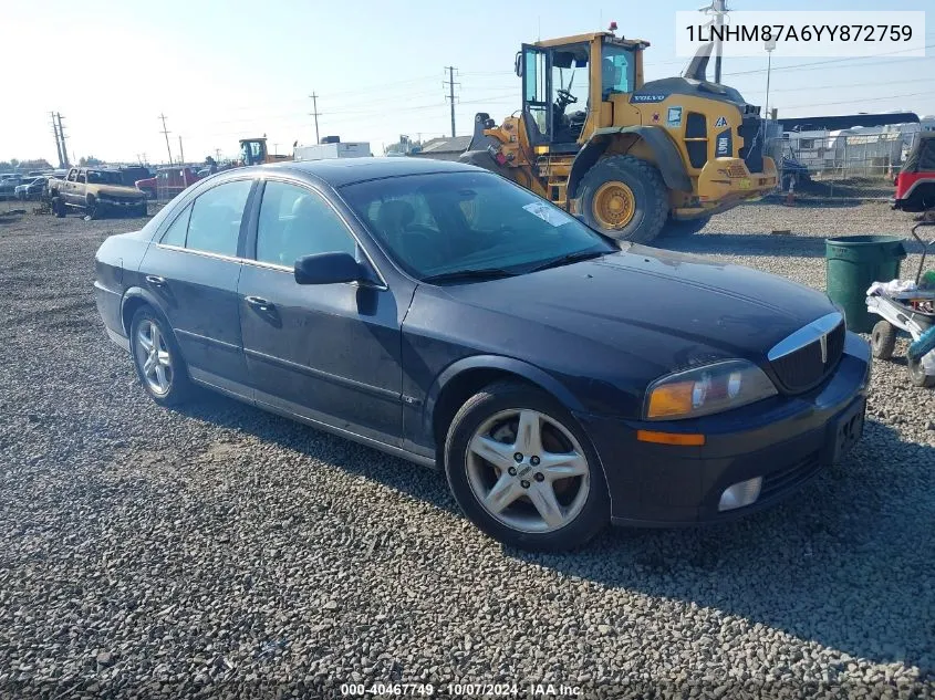 2000 Lincoln Ls V8 Auto VIN: 1LNHM87A6YY872759 Lot: 40467749