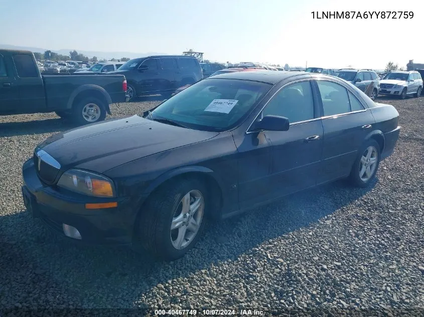 2000 Lincoln Ls V8 Auto VIN: 1LNHM87A6YY872759 Lot: 40467749