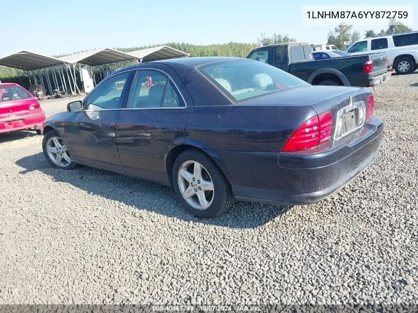 2000 Lincoln Ls V8 Auto VIN: 1LNHM87A6YY872759 Lot: 40467749