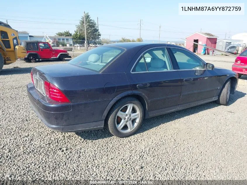 2000 Lincoln Ls V8 Auto VIN: 1LNHM87A6YY872759 Lot: 40467749