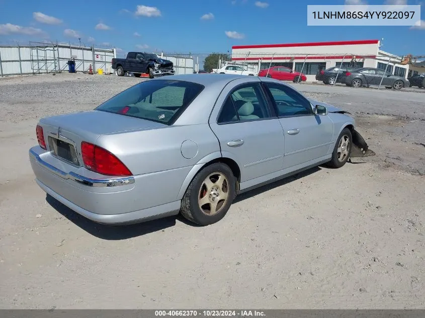 2000 Lincoln Ls V6 Auto/V6 Manual VIN: 1LNHM86S4YY922097 Lot: 40662370